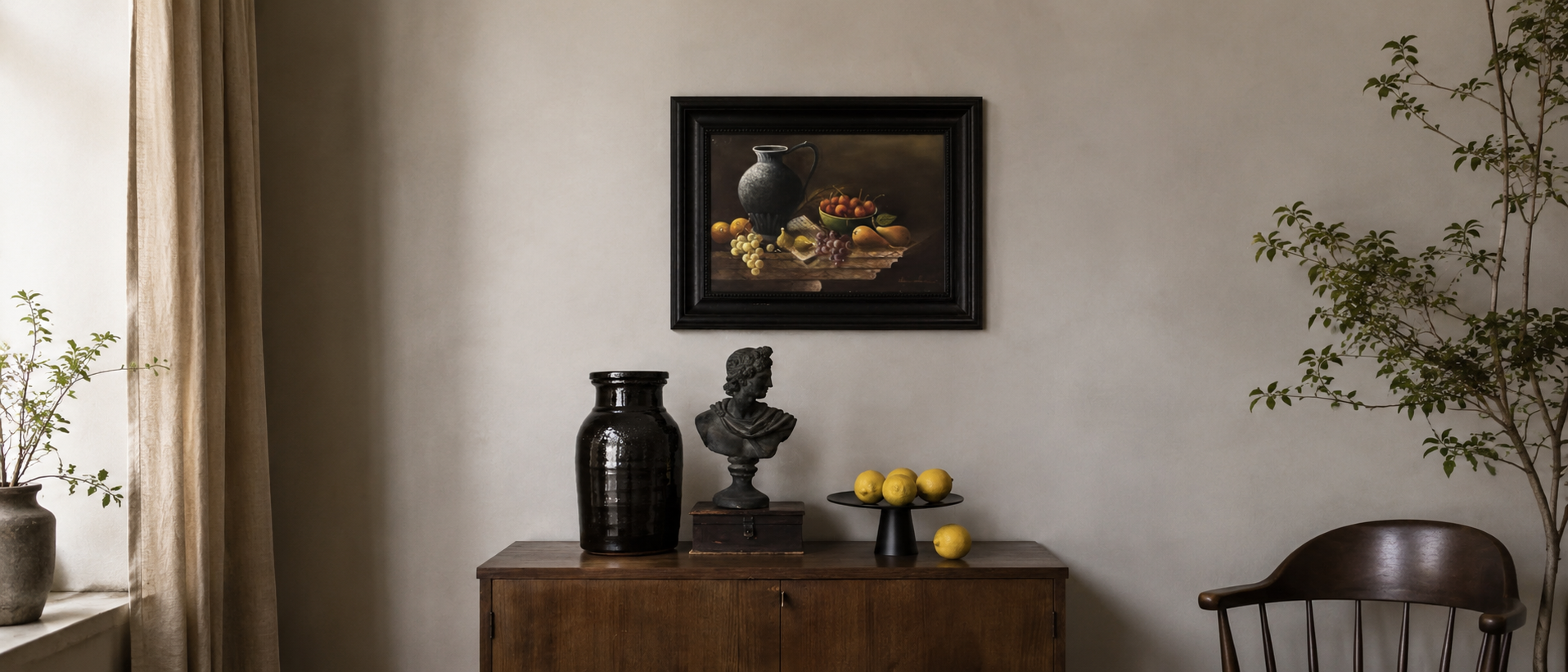 Considered decorative objects arranged within a calm interior