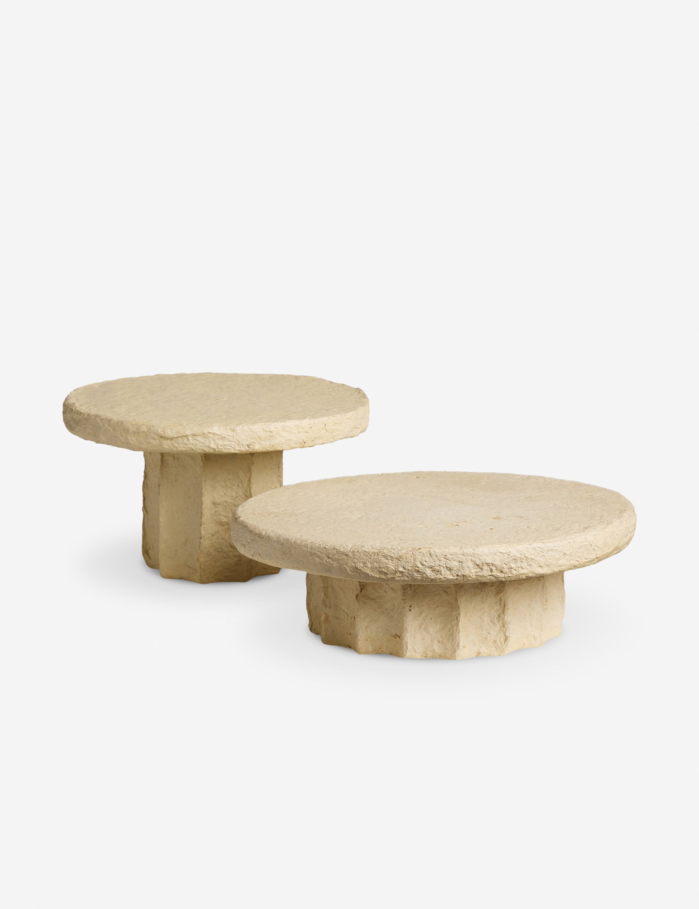 Classic Fluted Paper Mache Pedestal (Set of 2) - Natural - Image 3