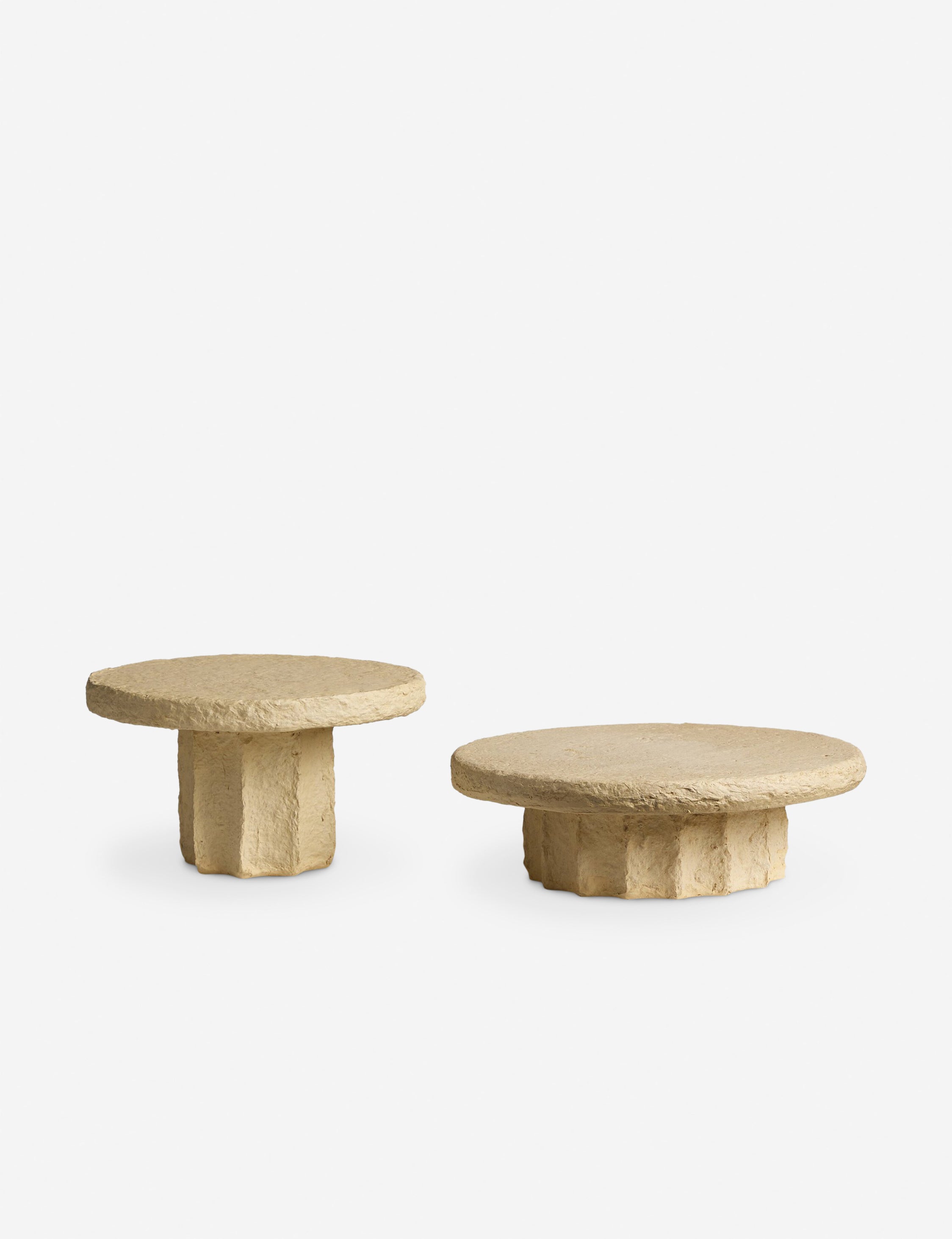 Classic Fluted Paper Mache Pedestal (Set of 2) - Natural - Image 2
