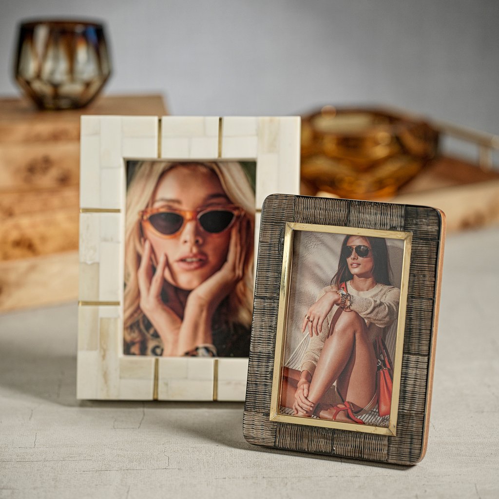 Natural Bone Inlaid Photo Frame with Brass Trim - Image 3