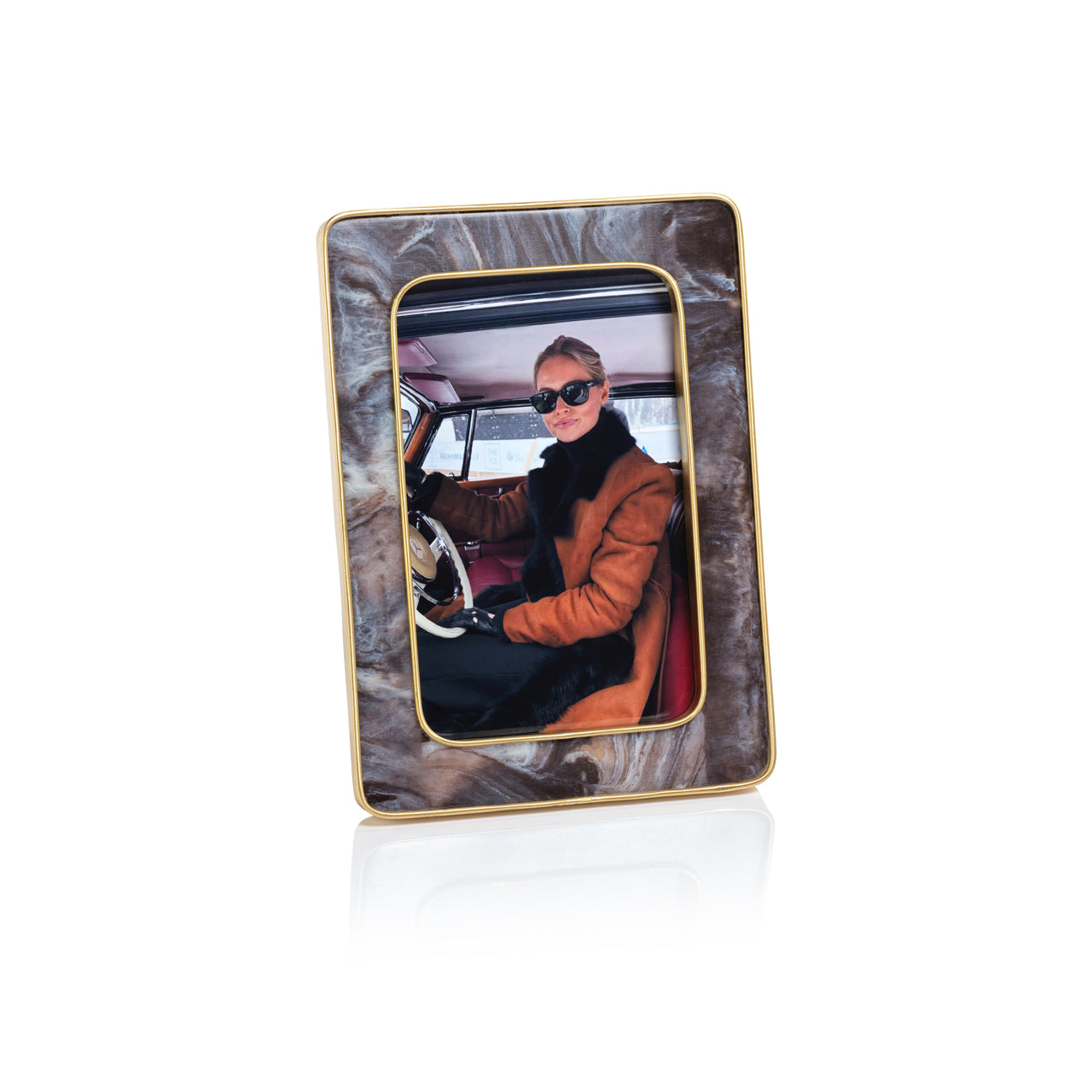 Marbled Hazel Resin Photo Frame with Brass Trim