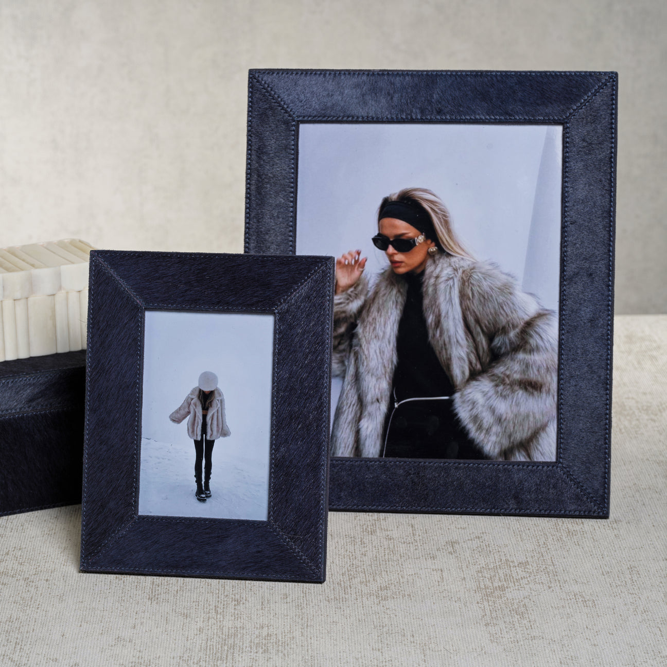Navy Hair-on Hide Leather Photo Frame - Image 2