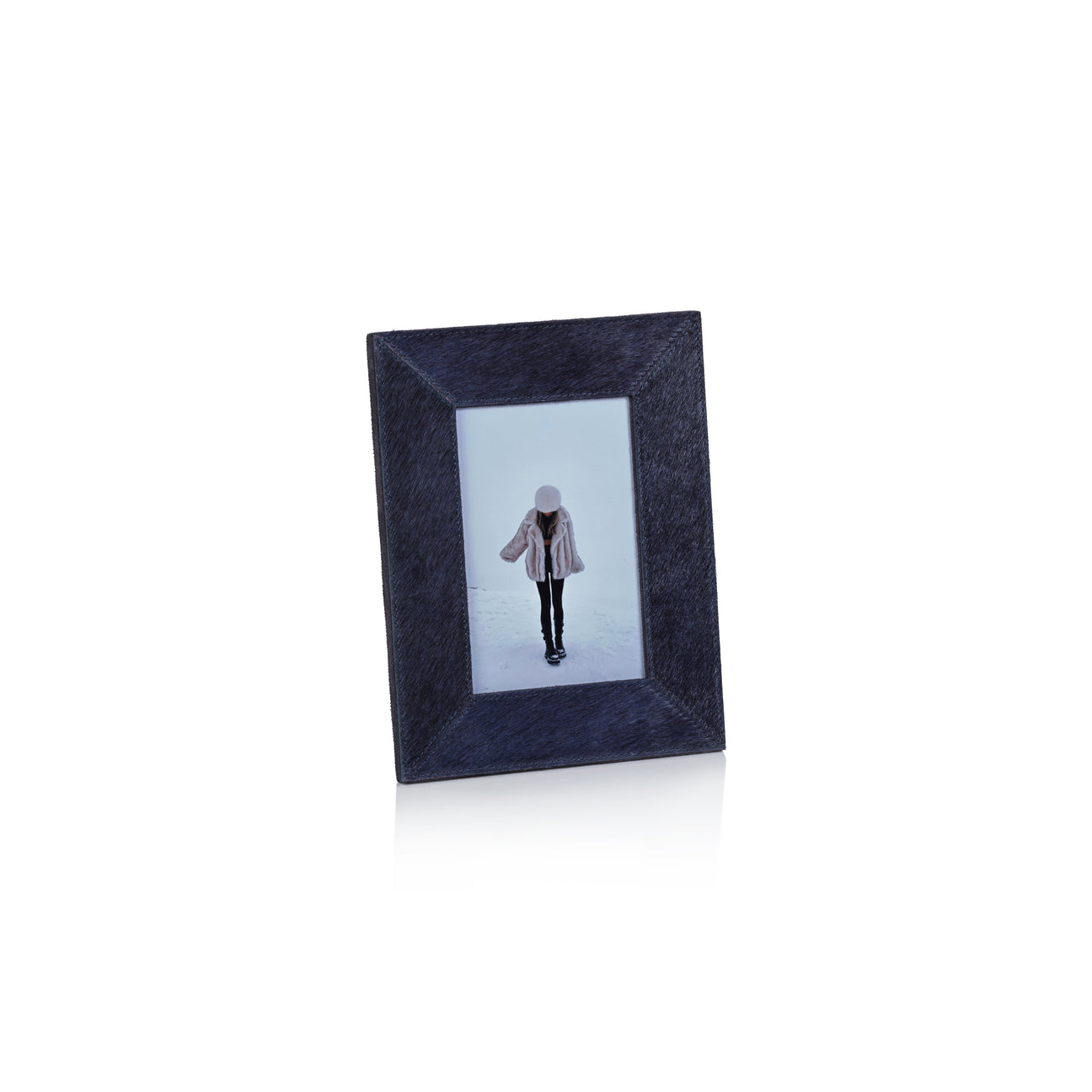 Navy Hair-on Hide Leather Photo Frame
