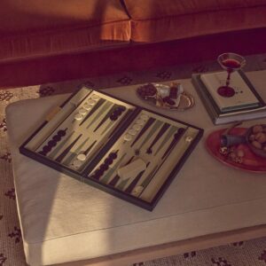 Neptune Leather Backgammon Set, Constable Green